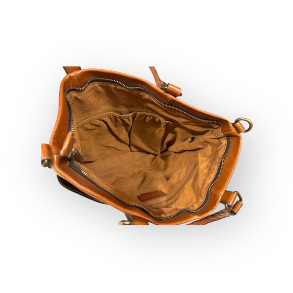 Patricia Nash Carducci Pocket Tote Cognac Brown Leather Bag Antique Brass Accent - Picture 4 of 11